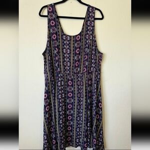 Torrid 2 Multicolor Geo Print challis Bow Back Tank Skater Dress Plus Size 2X